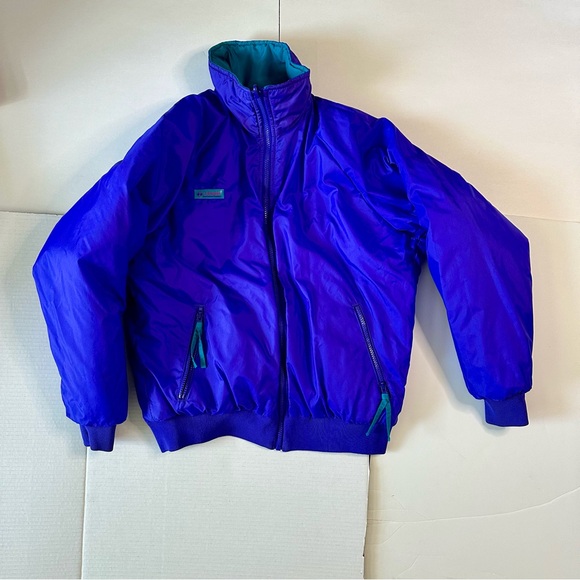 Vtg REVERSIBLE Columbia Teal & Purple Ski Snow Puffer Coat Jacket - Picture 11 of 13